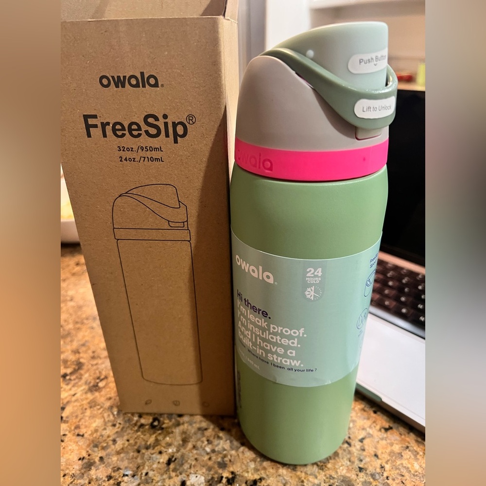 Owala White and Green Insulated Water Bottle